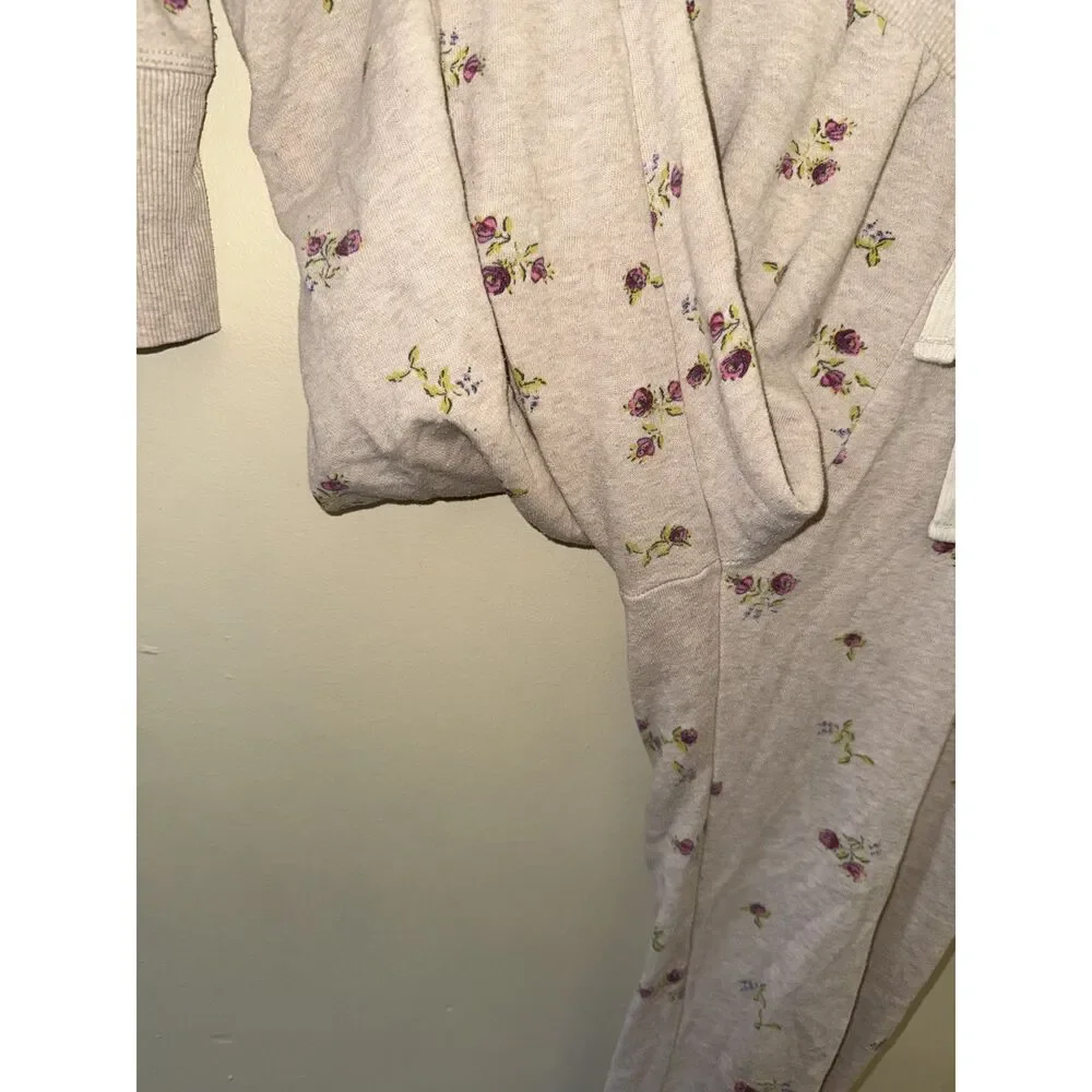 Aerie Floral French Terry Joggers Medium Beige Rose Print Drawstring Sweatpants - Picture 5 of 10